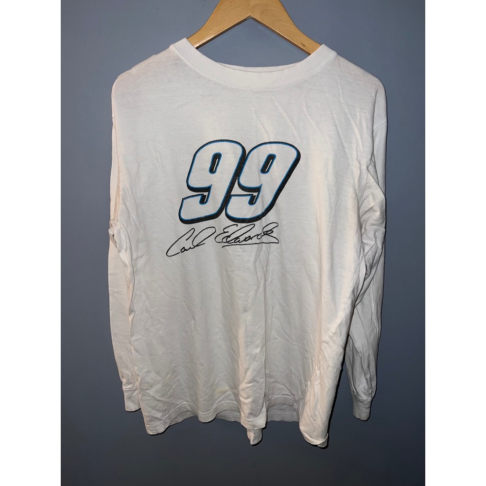 Carl Edwards 99 NASCAR Racing Long Sleeve Graphic T-Shirt White Mens Large